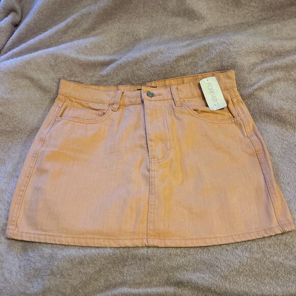 Forever 21 Skirt Womens Sz 28 Peach Denim Mini Jean 5-Pocket - Picture 1 of 5